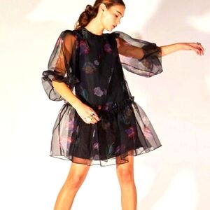 Cynthia Rowley Sheer Black Floral Mini Dress